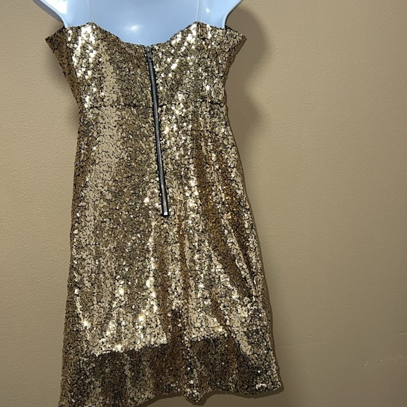 Charlotte Russe Women’s Strapless Cocktail Party Gold Sequin Mini Dress Large ✨✨ - Picture 2 of 12